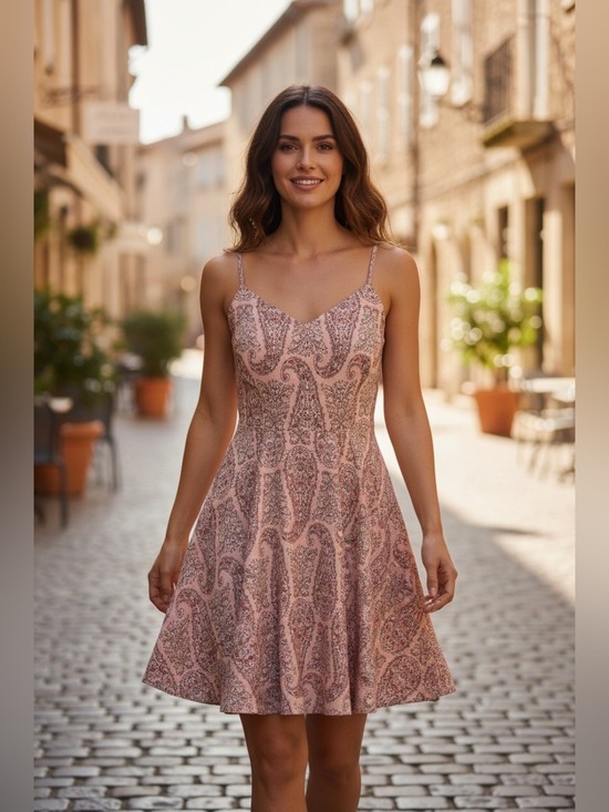 Old Navy Dresses & Skirts - Old Navy Peach Paisley Cami Fit & Flare Sundress Adjustable Straps - Size Med